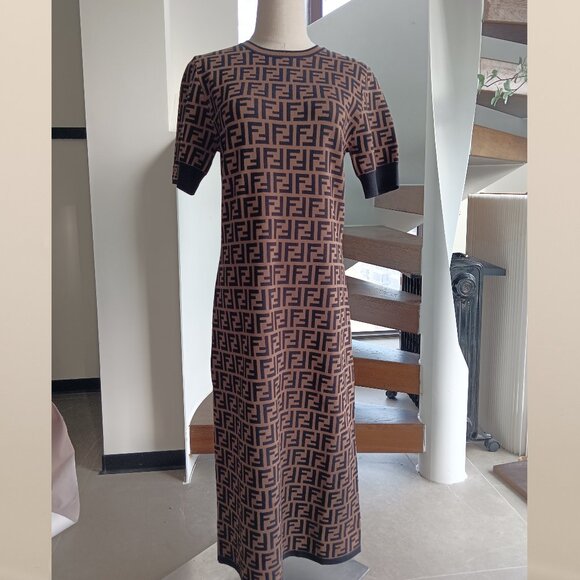 Fendi Brown FF Midi Dress - Picture 2 of 10